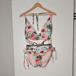 Kona Sol Floral Bikini - Pink and Green